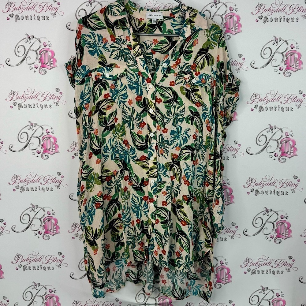 Lost + Wander dress buttons jungle leaves Tropical Leaf Button Down Shirt